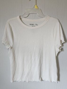 Cream Ribbed Short Sleeve Tee